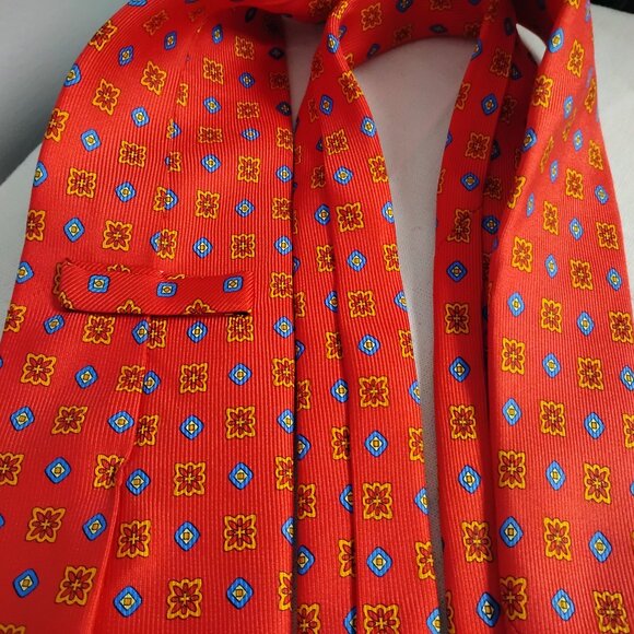 ❤️HILDITCH & KEY Red Navy Yellow Woven Silk Tie England - Picture 6 of 6